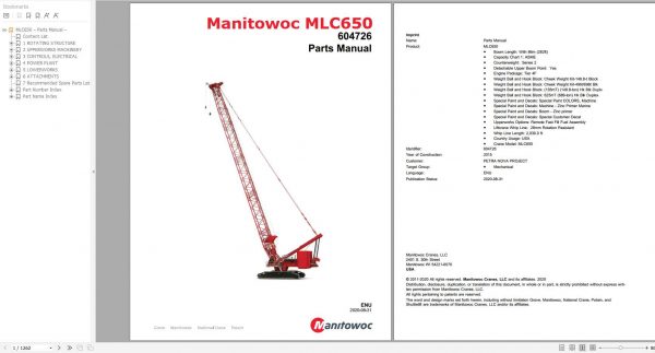 Manitowoc Cranes MLC650 PM 604726 Spare Parts Manual PDF 1