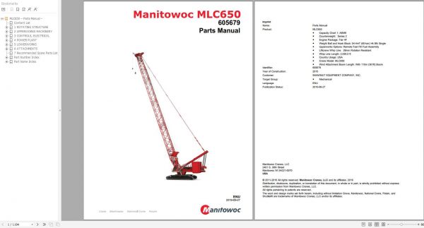 Manitowoc Cranes MLC650 PM 605679 Spare Parts Manual PDF 1