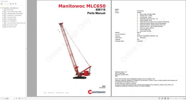 Manitowoc Cranes MLC650 PM 606118 ENU Spare Parts Manual PDF 1