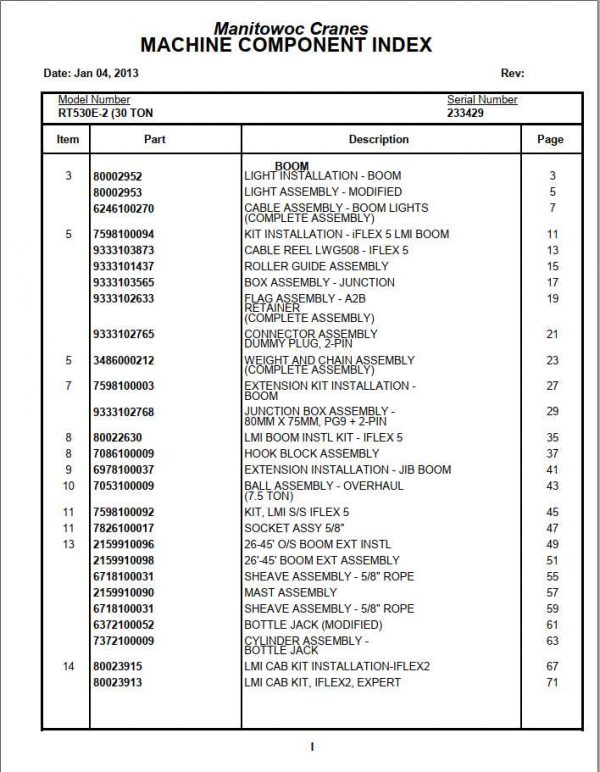 Manitowoc Cranes PM 233429 000 RT530E 2 30 TON Spare Parts Manual PDF 1