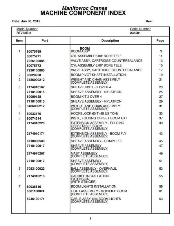 Manitowoc Cranes PM 235201 000 RT765E 2 Spare Parts Manual PDF 1