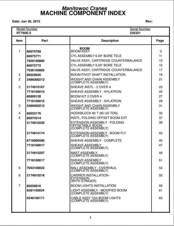 Manitowoc Cranes PM 235321 000 RT765E 2 Spare Parts Manual PDF 1