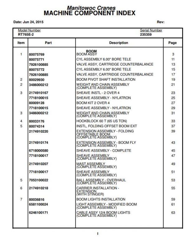 Manitowoc Cranes PM 235359 000 RT765E 2 Spare Parts Manual PDF 1