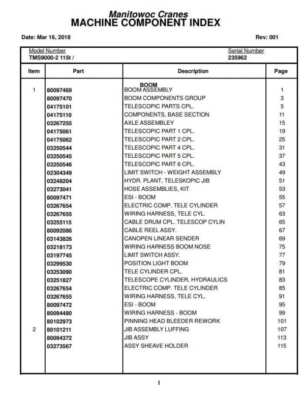 Manitowoc Cranes PM 235962 002 TMS9000 2 Spare Parts Manual PDF 1
