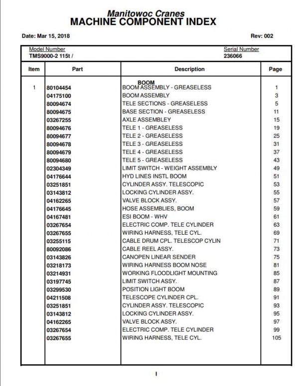 Manitowoc Cranes PM 236066 002 TMS9000 2 Spare Parts Manual PDF 1 1
