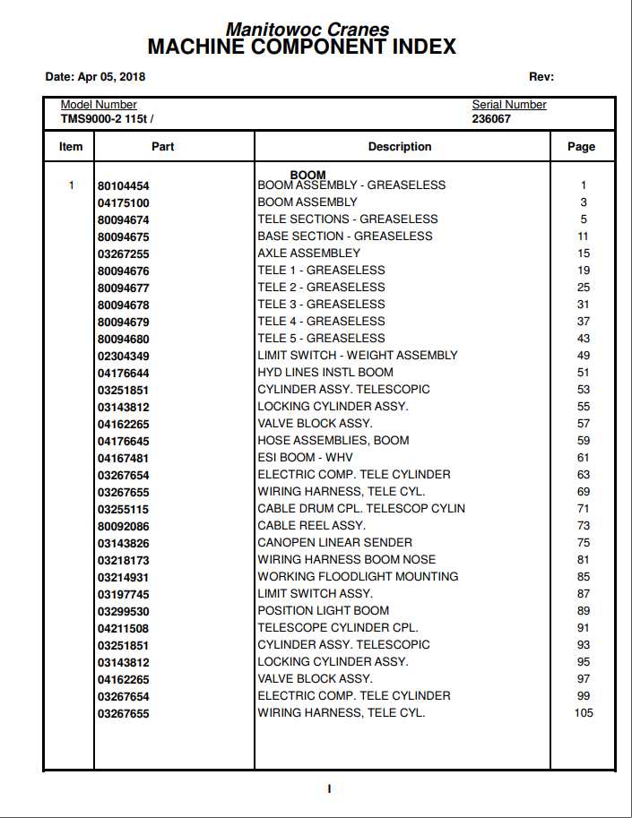 Manitowoc Cranes PM 236067 000 TMS9000 2 Spare Parts Manual PDF 1