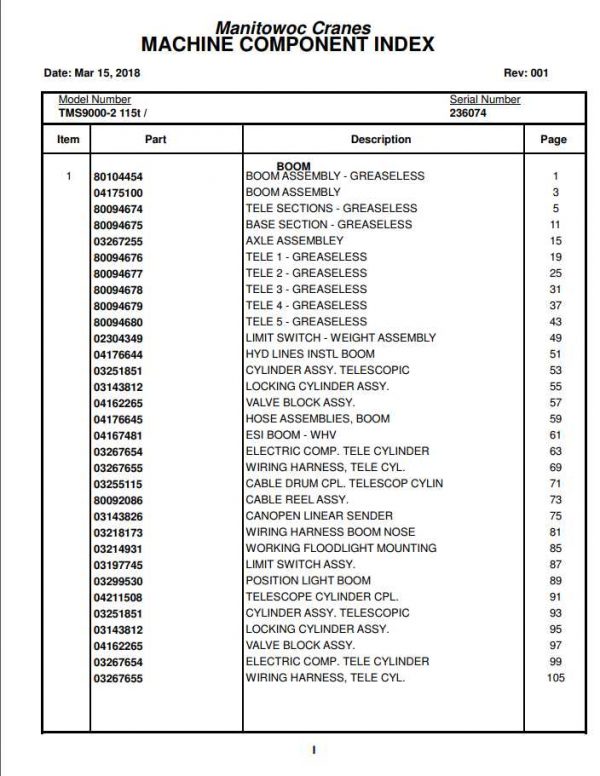 Manitowoc Cranes PM 236074 001 TMS9000 2 Spare Parts Manual PDF 1