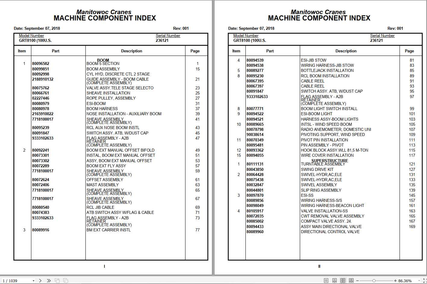 Manitowoc Cranes PM 236121 001 GRT8100 Spare Parts Manual PDF 1