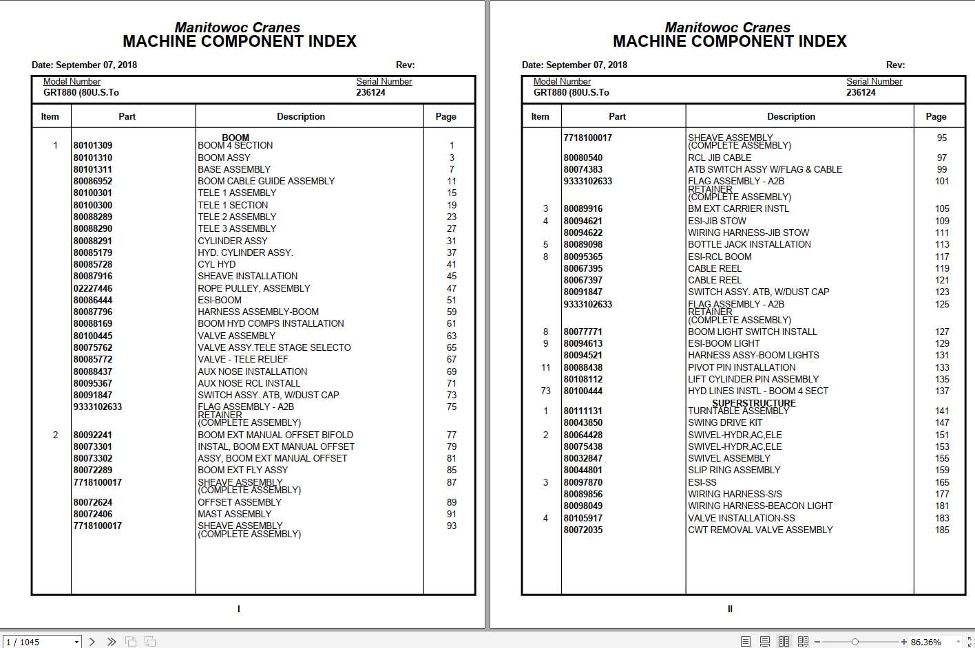 Manitowoc Cranes PM 236124 000 GRT880 Spare Parts Manual PDF 1