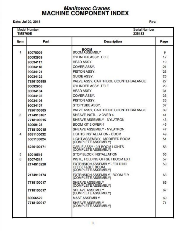 Manitowoc Cranes PM 236183 000 TMS760E13 Spare Parts Manual PDF 1