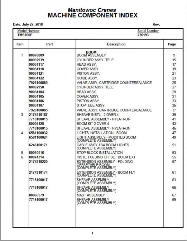 Manitowoc Cranes PM 236193 000 TMS760E13 Spare Parts Manual PDF 1
