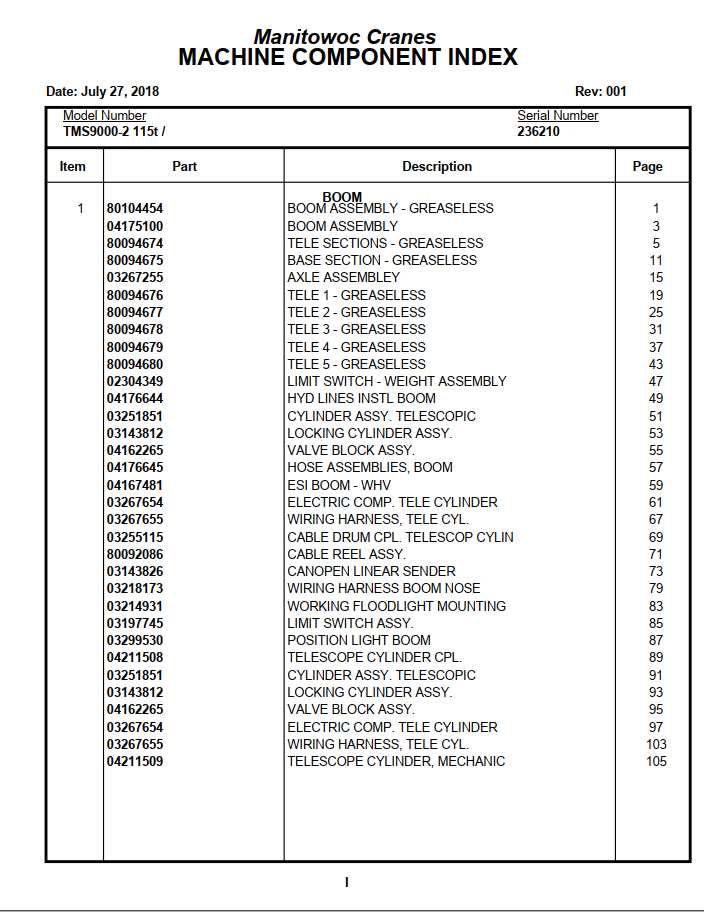 Manitowoc Cranes PM 236210 001 TMS9000 2 Spare Parts Manual PDF 1