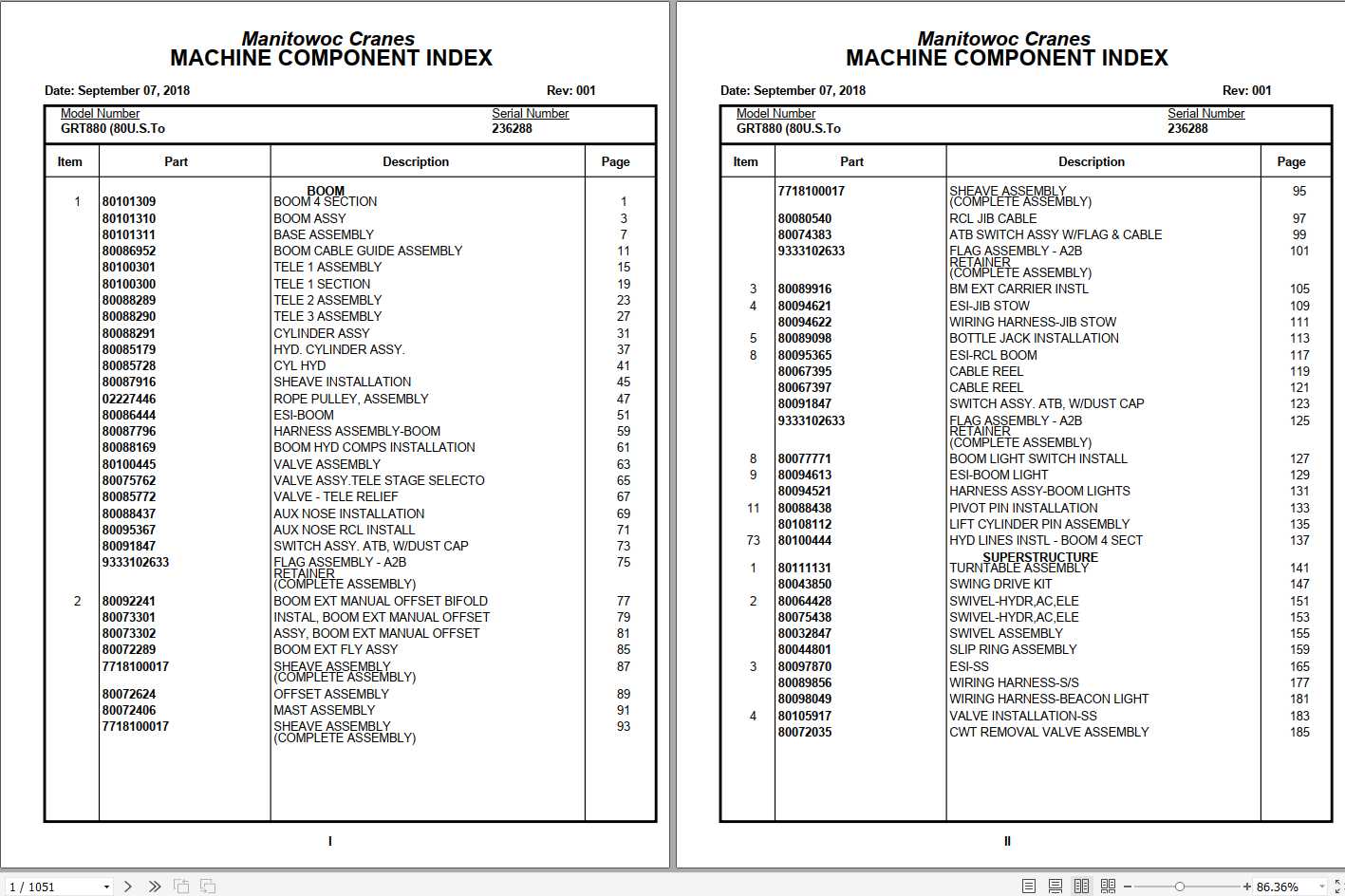 Manitowoc Cranes PM 236288 001 GRT880 Spare Parts Manual PDF 1
