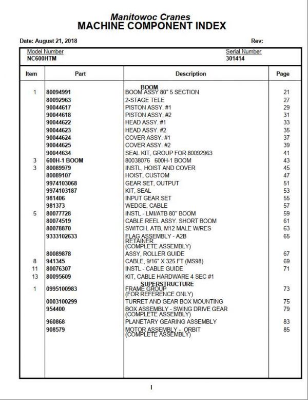 Manitowoc Cranes PM 301414 000 600HTM Spare Parts Manual PDF 1