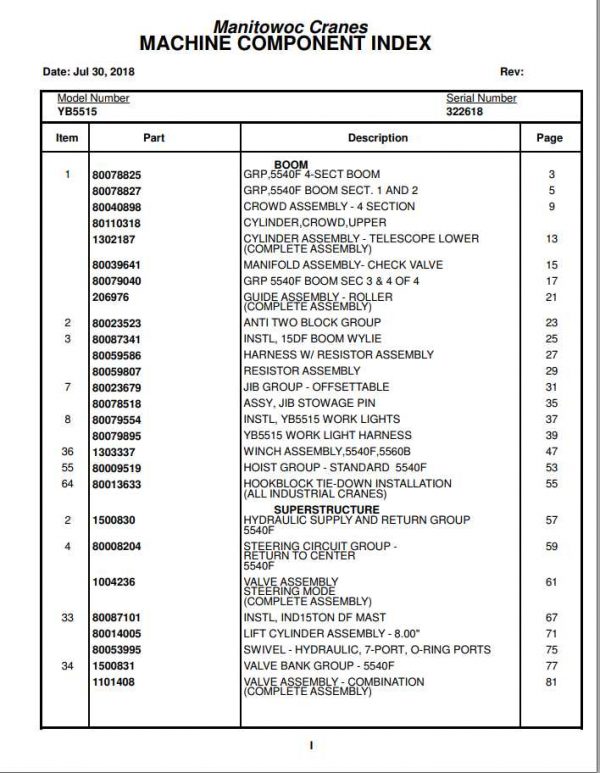 Manitowoc Cranes PM 322618 000 YB5515 Spare Parts Manual PDF 1