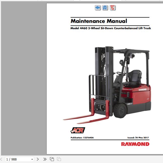 Raymond 3 Wheel Sit down Counterbalanced Lift Truck 4460 Schematics Maintenance Parts Manual 1