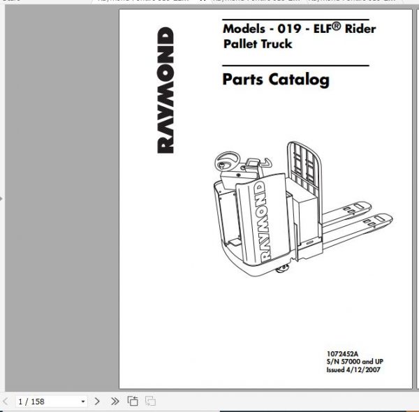 Raymond ELF Rider Pallet Truck 019 Schematic Maintenance Parts Manual 2