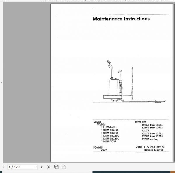Raymond ELF Rider Pallet Truck 019 Schematic Maintenance Parts Manual 3