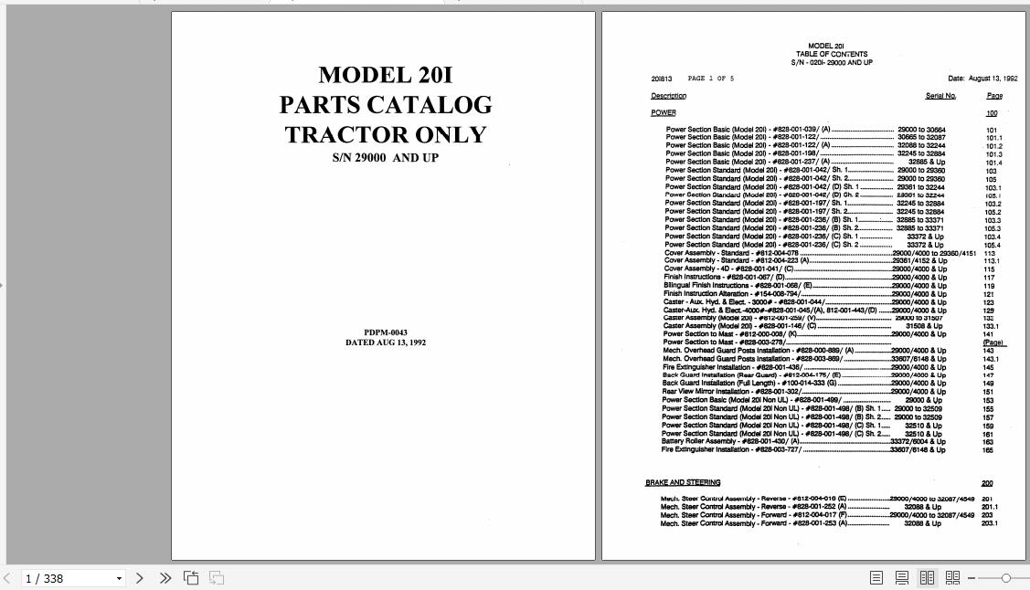 Raymond Forklift Reach 20i Operation Maintenance Parts Manual 1