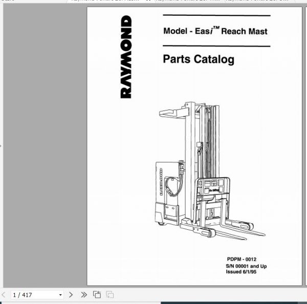 Raymond Forklift Reach 20i Operation Maintenance Parts Manual 2