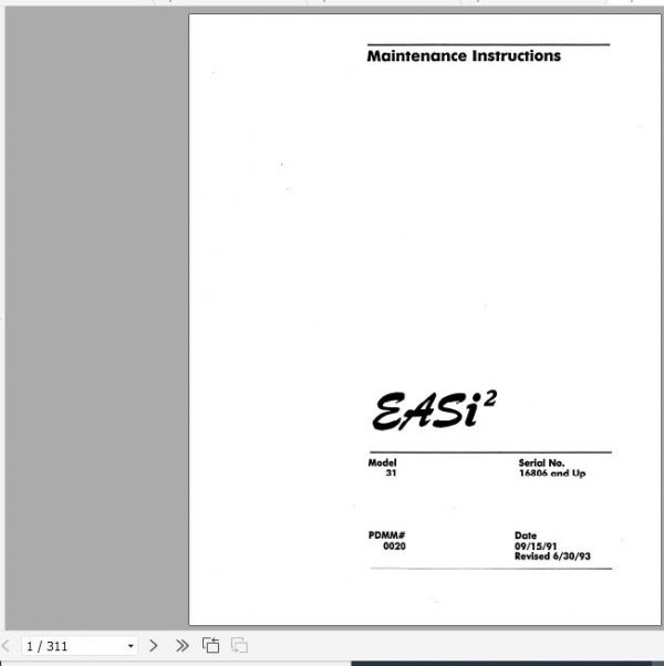 Raymond Forklift Reach 31 EASi2 Operation Maintenance Parts Manual 2