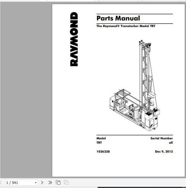Raymond Forklift Transtacker TRT Electrical Schematics Maintenance Parts Manual 1