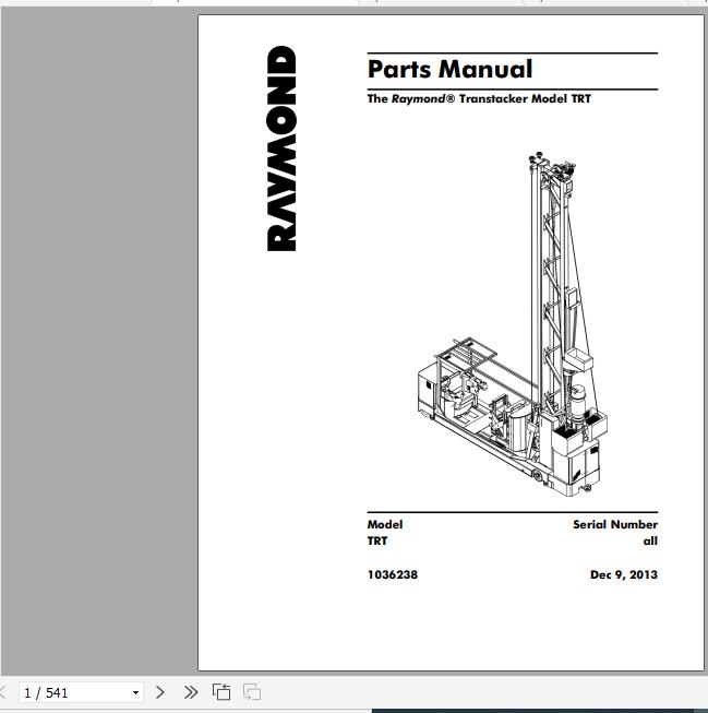 Raymond Forklift Transtacker TRT Electrical Schematics Maintenance Parts Manual 1
