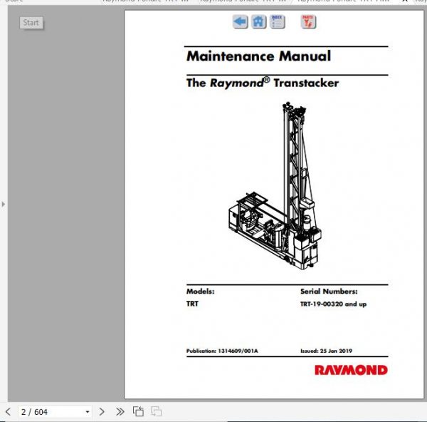 Raymond Forklift Transtacker TRT Electrical Schematics Maintenance Parts Manual 2