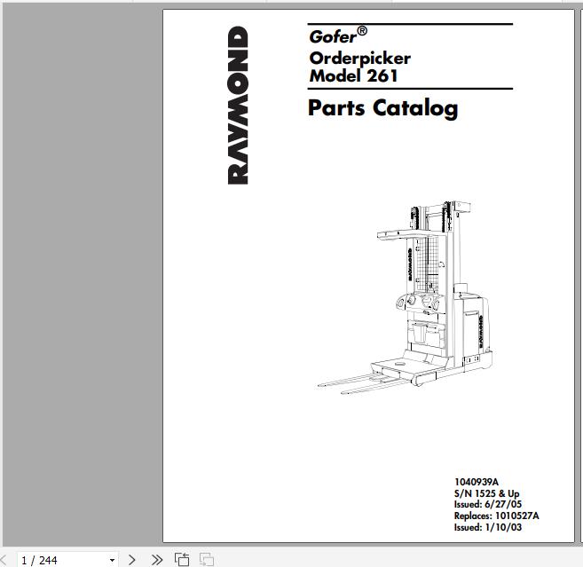 Raymond Gofer High level Order Pick 261 Schematic Maintenance Parts Manual 1