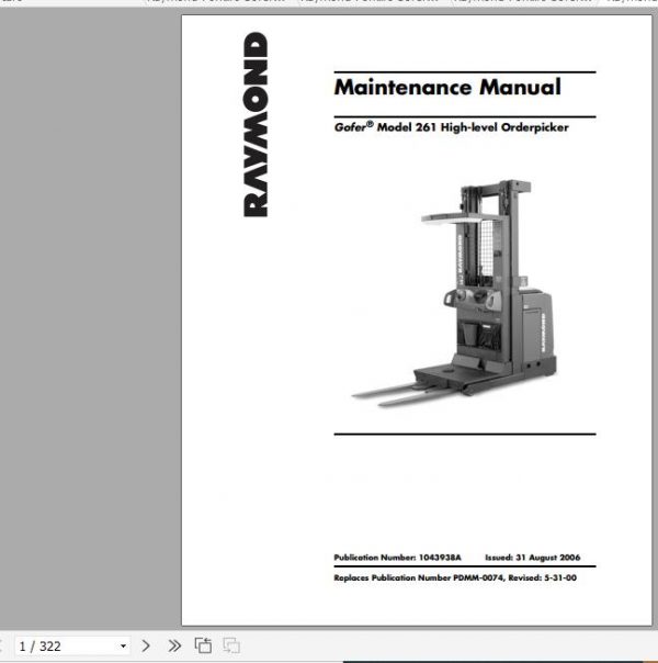 Raymond Gofer High level Order Pick 261 Schematic Maintenance Parts Manual 2