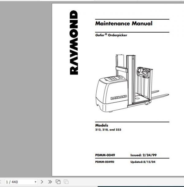 Raymond Gofer Order Pick 212 218 233 Schematic Maintenance Parts Manual 1