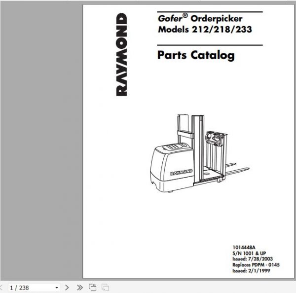 Raymond Gofer Order Pick 212 218 233 Schematic Maintenance Parts Manual 3