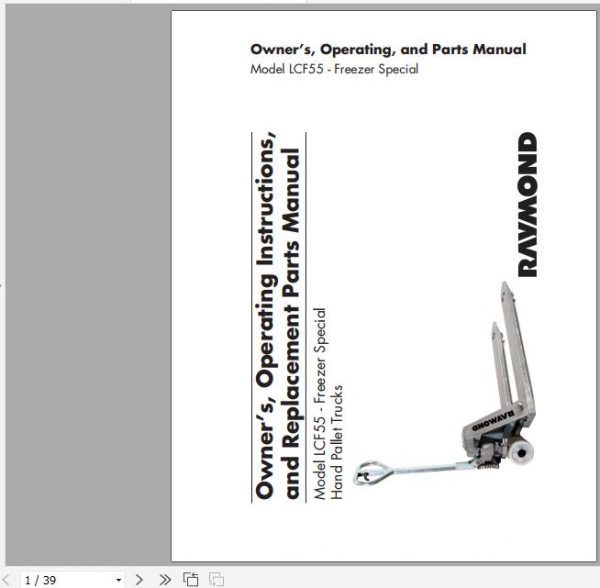Raymond Hand Pallet Truck LCF55 Owner Operation and Parts Manual 1180457A 1