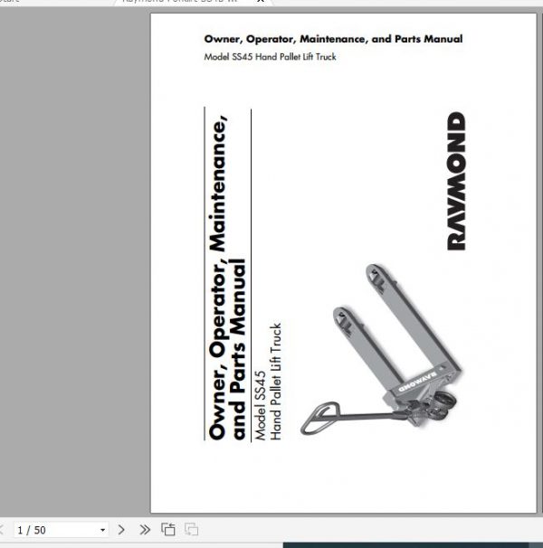 Raymond Hand Pallet Truck SS45 Owner Operation Maintenance Parts Manual 1