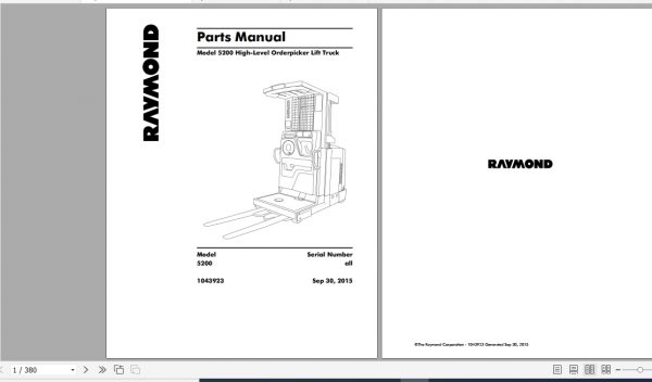 Raymond High Level Order Pick Lift Trucks 5200 Schematic Maintenance Parts Manual 1