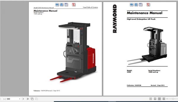 Raymond High Level Order Pick Lift Trucks 5200 Schematic Maintenance Parts Manual 2