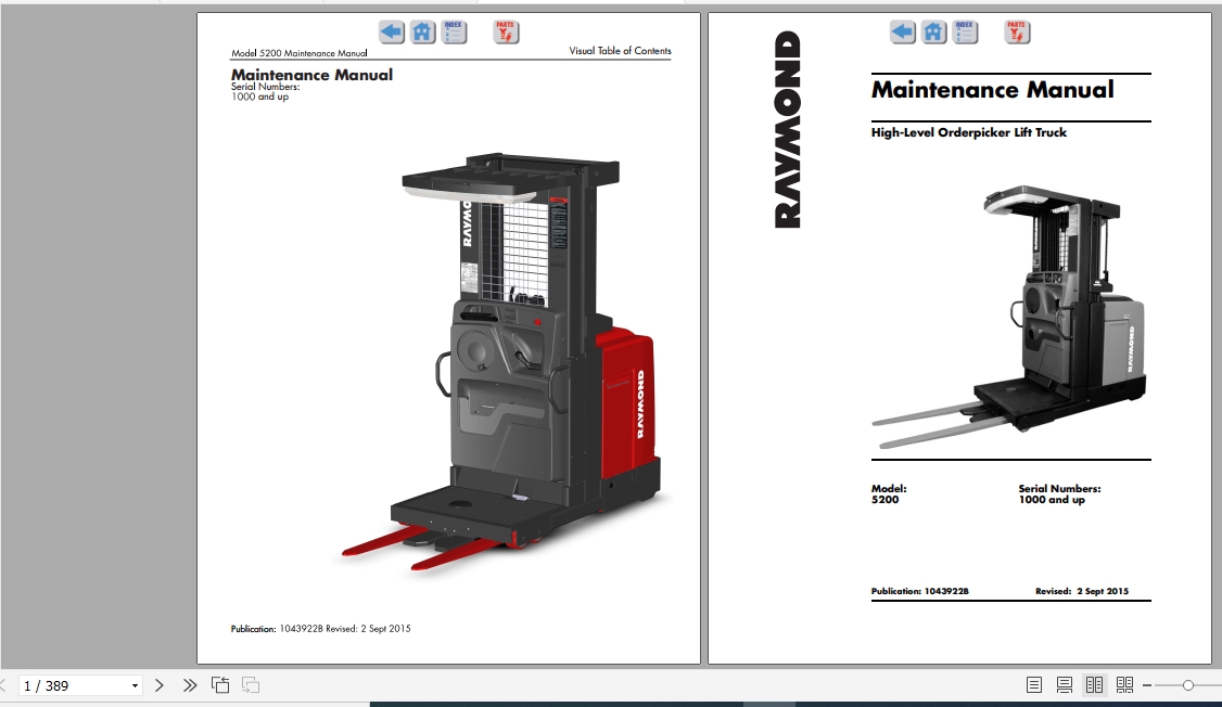 Raymond High Level Order Pick Lift Trucks 5200 Schematic Maintenance Parts Manual 2