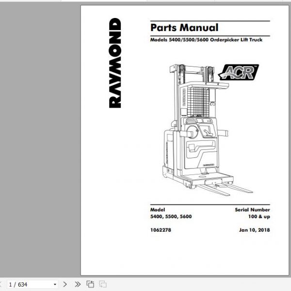 Raymond Order Pick Lift Truck 5400 5500 5600 Schematic Maintenance Parts Manual 1