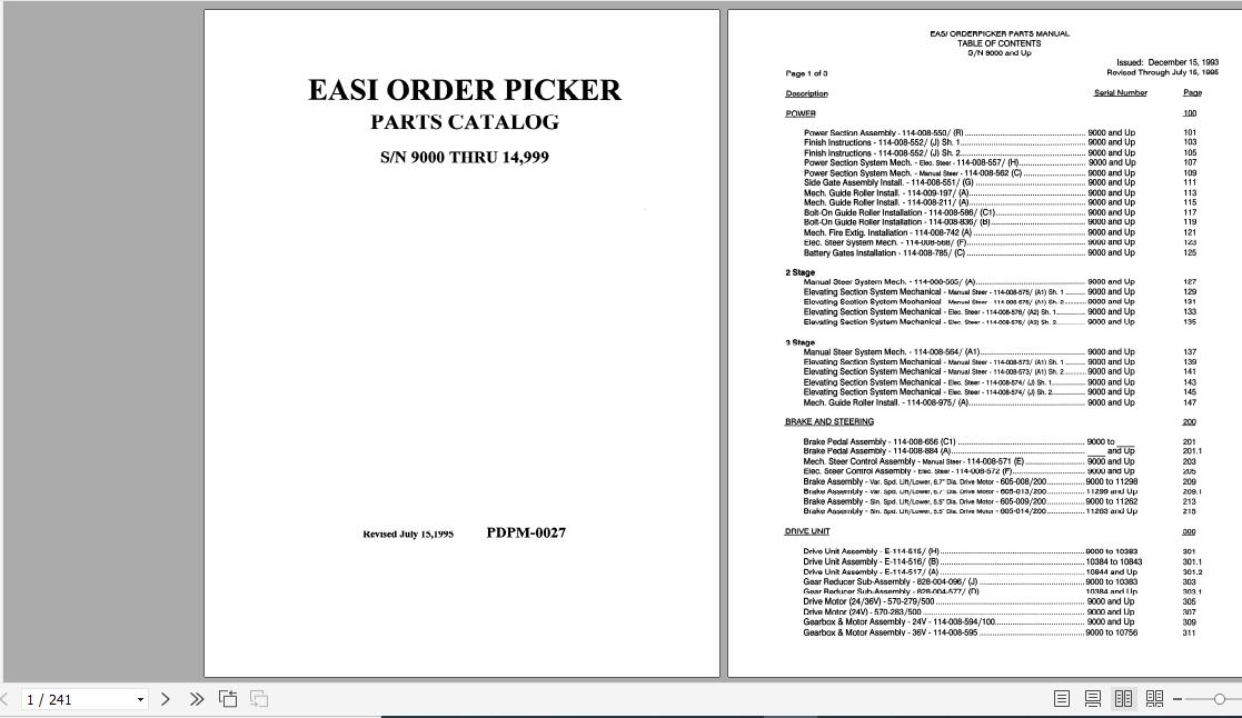 Raymond Order Pick Lift Truck EASi Schematic Maintenance Parts Manual 1