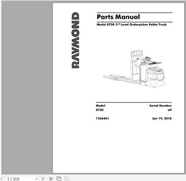 Raymond Order Picker Pallet Truck 8720 Schematic Maintenance Parts Manual 2