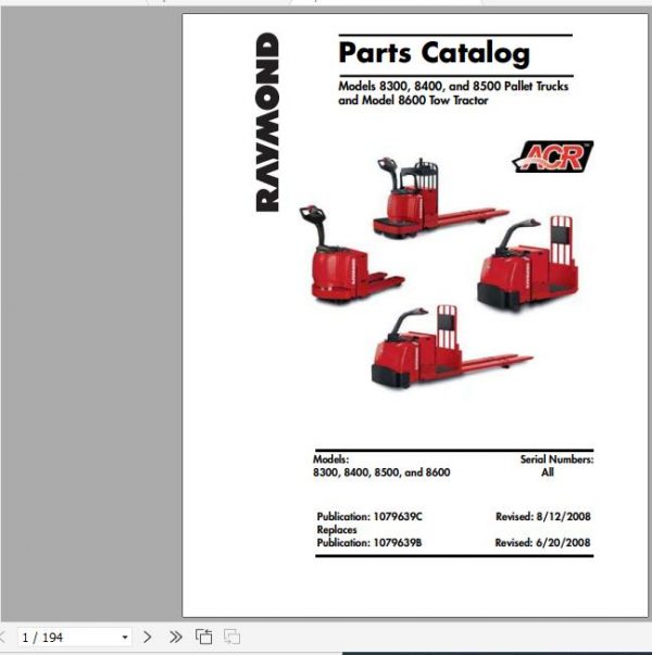Raymond Pallet Truck 8300 8400 8500 8600 Schematic Maintenance Parts Manual 2