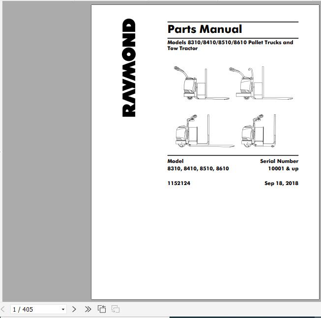 Raymond Pallet Truck 8310 8410 8510 8610 Schematic Maintenance Parts Manual 1