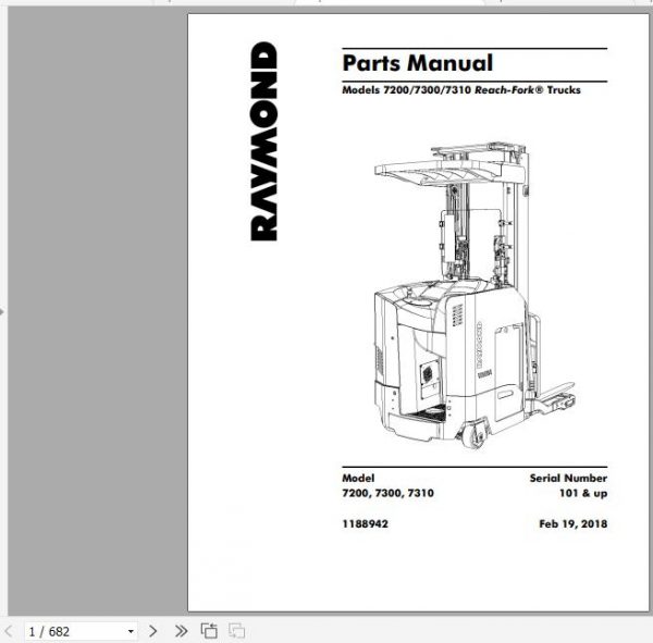 Raymond Reach Fork Truck 7200 7300 7310 Schematics Maintenance Parts Manual 1