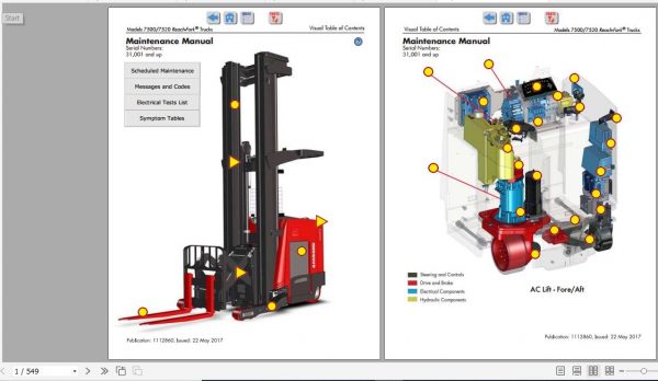 Raymond Reach Fork Truck 7500 7520 Schematics Maintenance Parts Manual 2