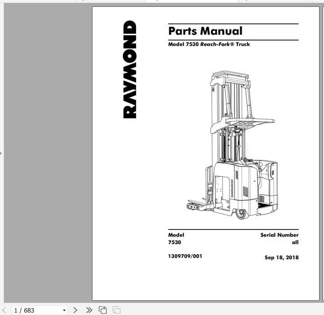 Raymond Reach Fork Truck 7530 Schematics Maintenance Parts Manual 1