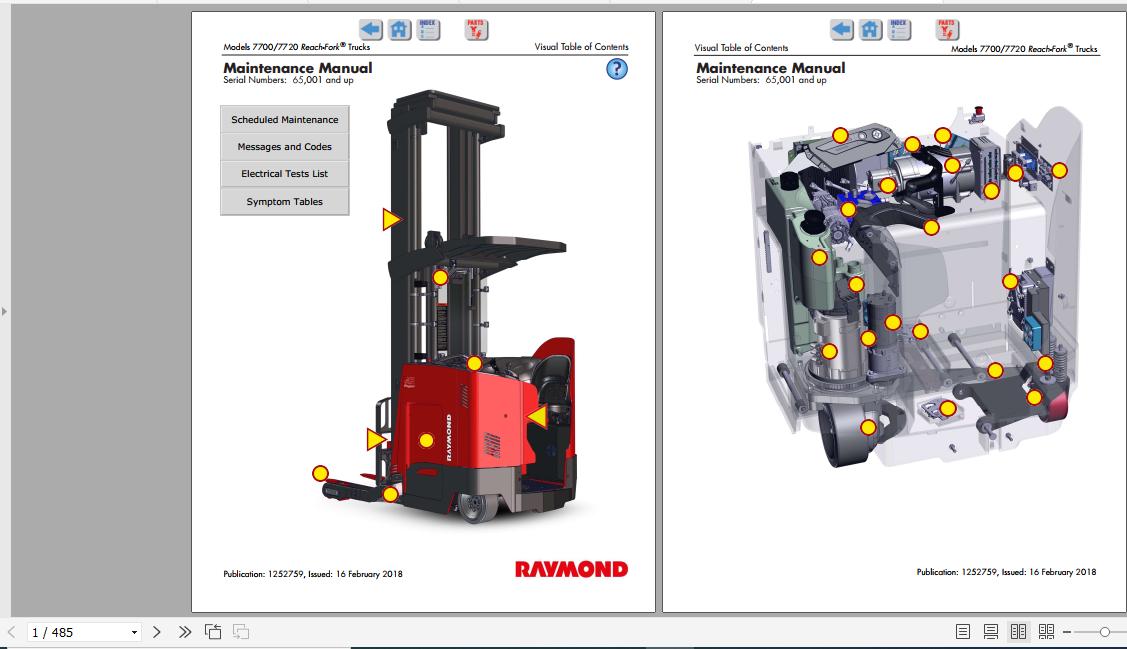 Raymond Reach Fork Truck 7700 7720 Schematics Maintenance Parts Manual 1