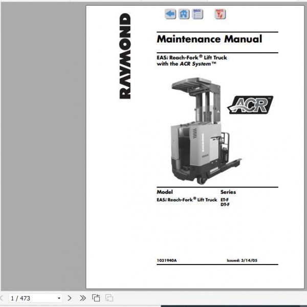 Raymond Reach Fork Truck ET F DT F Schematics Maintenance Parts Manual 1
