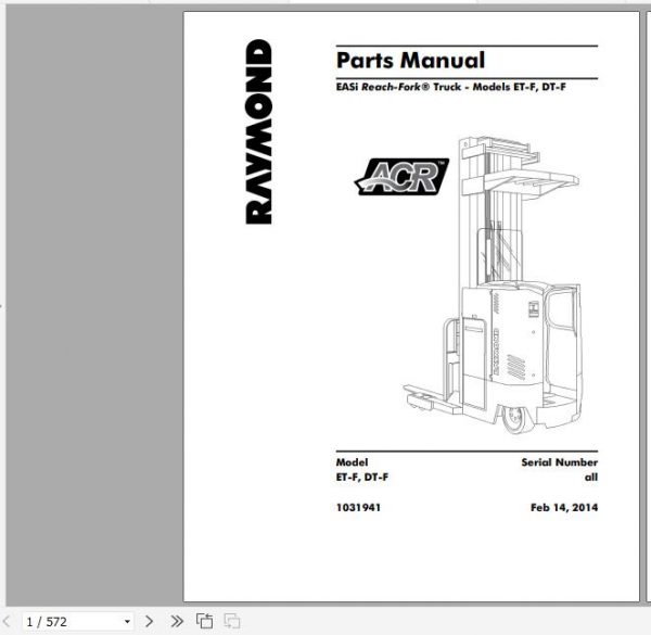 Raymond Reach Fork Truck ET F DT F Schematics Maintenance Parts Manual 2
