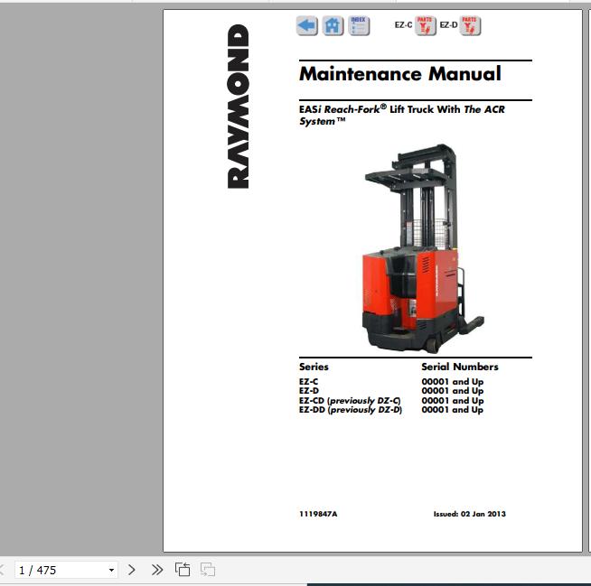 Raymond Reach Fork Truck EZ C EZ CD Schematics Maintenance Parts Manual 1