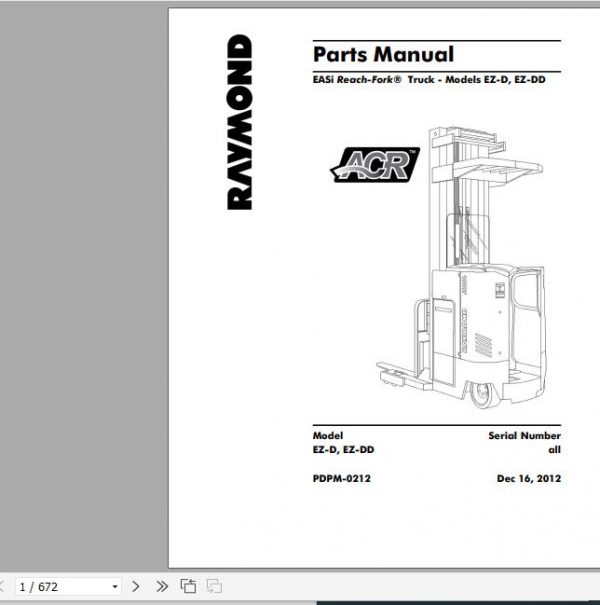 Raymond Reach Fork Truck EZ D EZ DD Schematics Maintenance Parts Manual 1